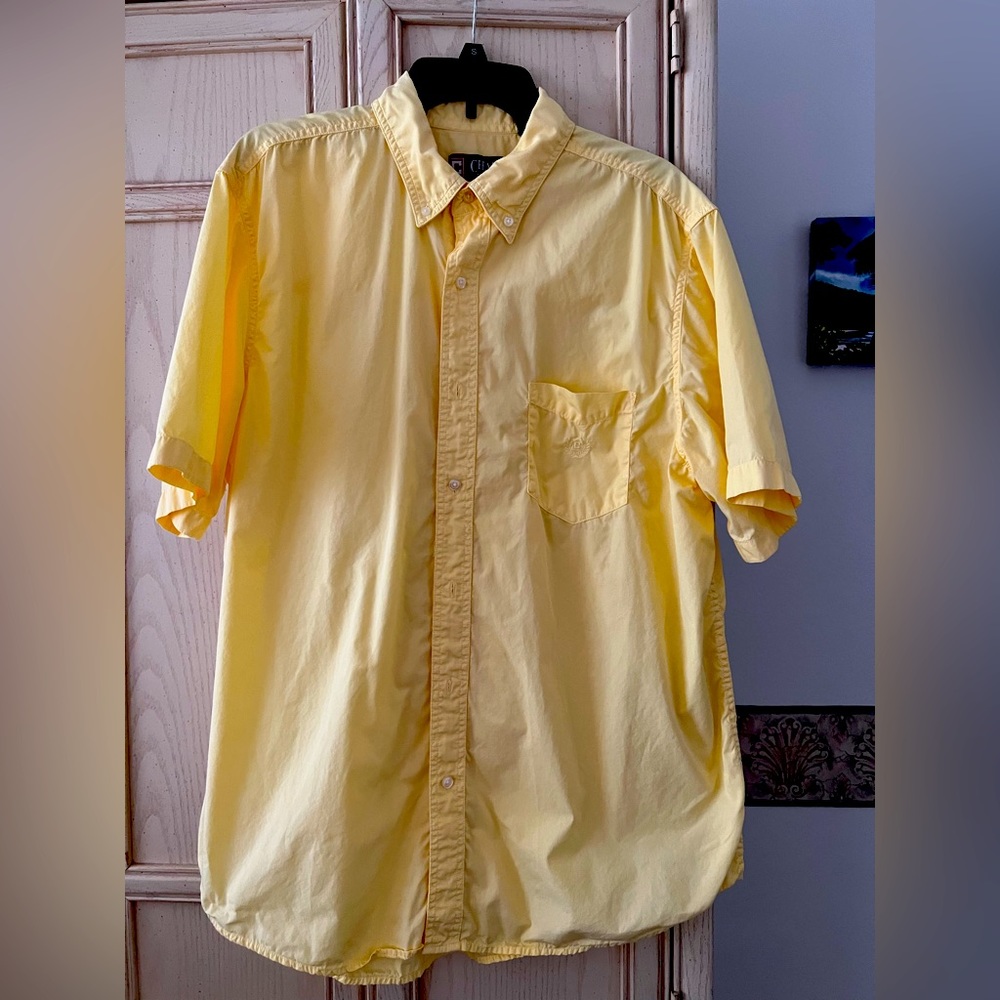 Chaps Men’s Short Sleeve Button-Down Shirt – Yellow, 100% Cotton